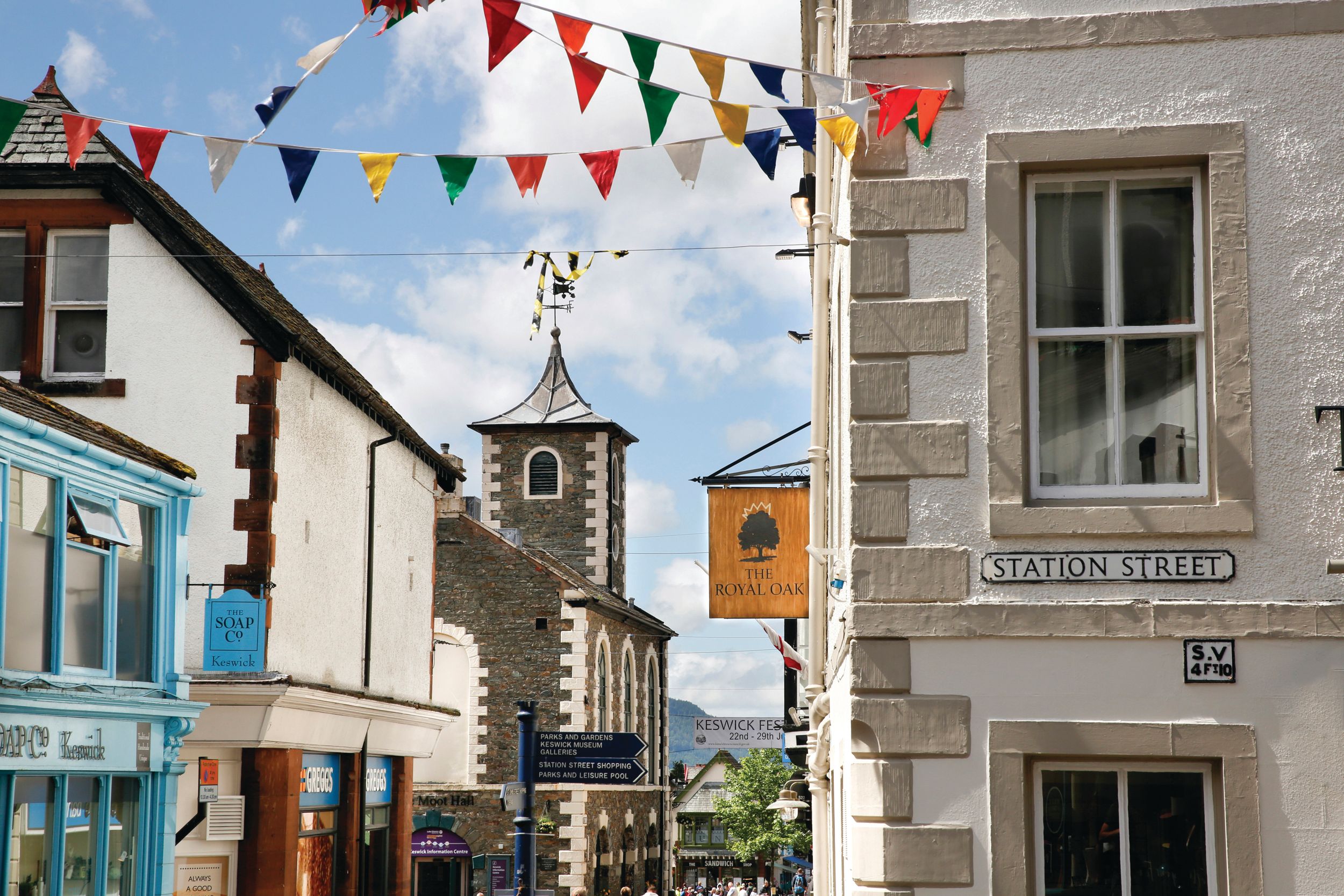 exterior of the royal with keswick high street in the background